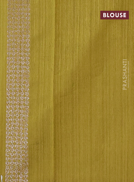 Matka tussar saree mehendi green with allover thread & zari weaves and piping border