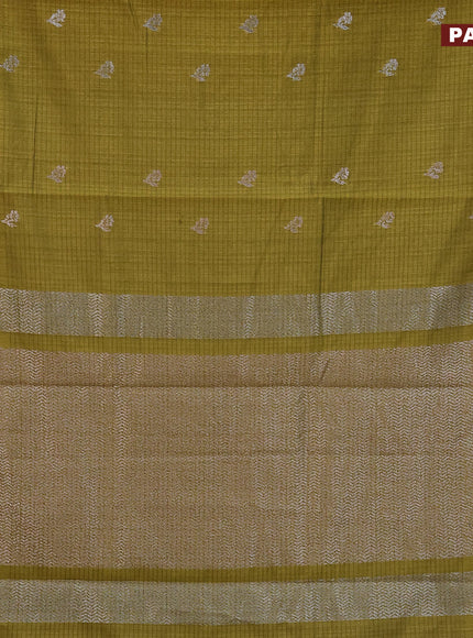 Matka tussar saree mehendi green with thread & zari woven floral buttas and piping border