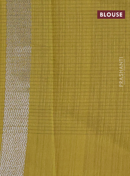 Matka tussar saree mehendi green with thread & zari woven floral buttas and piping border