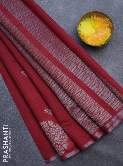 Matka tussar saree maroon with thread & zari woven floral buttas and piping border