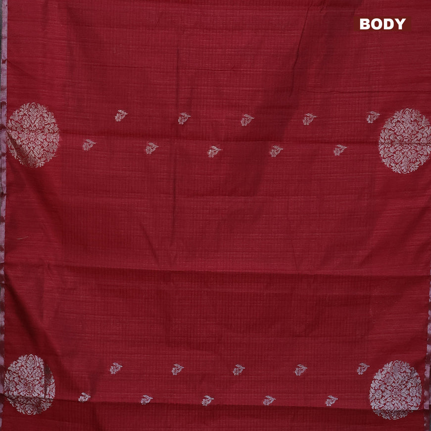 Matka tussar saree maroon with thread & zari woven floral buttas and piping border