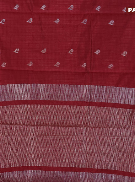 Matka tussar saree maroon with thread & zari woven floral buttas and piping border