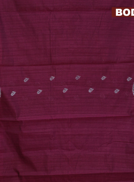 Matka tussar saree dark magenta pink with thread & zari woven floral buttas and piping border