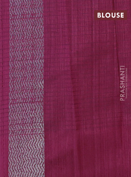 Matka tussar saree dark magenta pink with thread & zari woven floral buttas and piping border