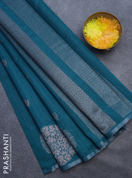 Matka tussar saree cs blue with thread & zari woven floral buttas and piping border