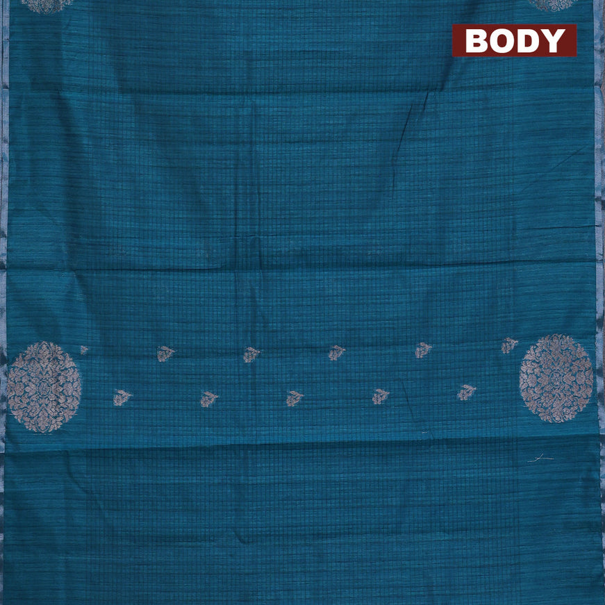 Matka tussar saree cs blue with thread & zari woven floral buttas and piping border