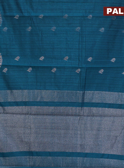 Matka tussar saree cs blue with thread & zari woven floral buttas and piping border