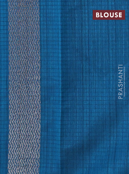 Matka tussar saree cs blue with thread & zari woven floral buttas and piping border