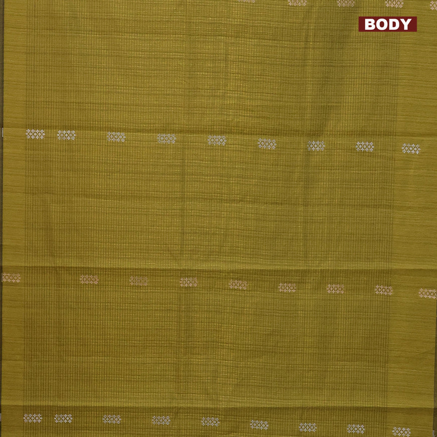 Matka tussar saree mehendi green with zari woven buttas and piping border