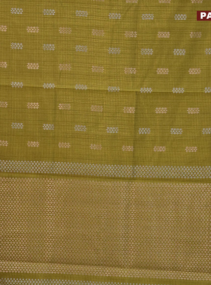 Matka tussar saree mehendi green with zari woven buttas and piping border