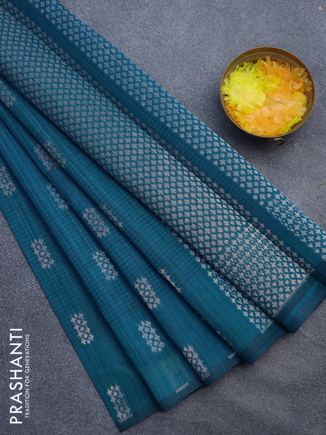 Matka tussar saree cs blue with zari woven buttas and piping border