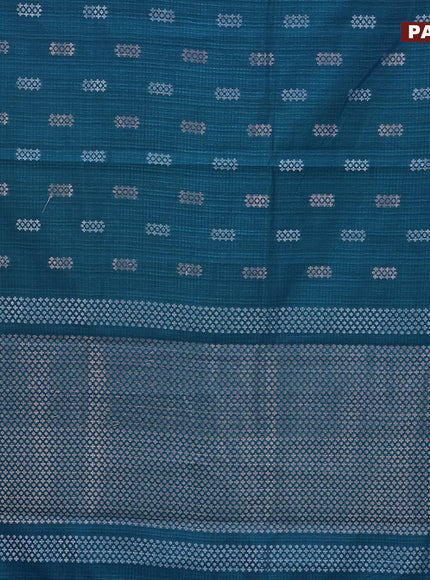 Matka tussar saree cs blue with zari woven buttas and piping border