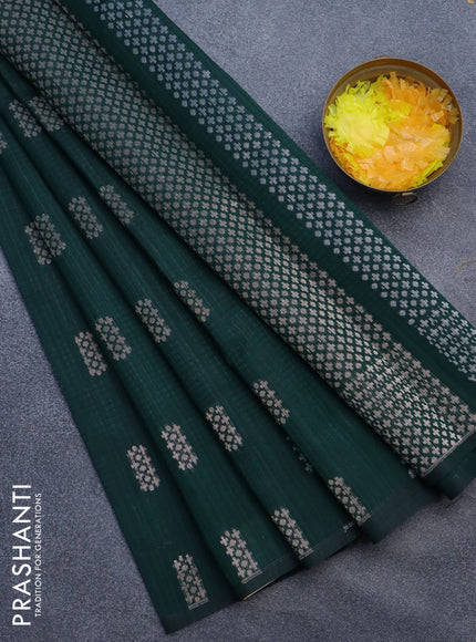 Matka tussar saree green with zari woven buttas and piping border