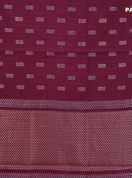 Matka tussar saree dark magenta pink with zari woven buttas and piping border