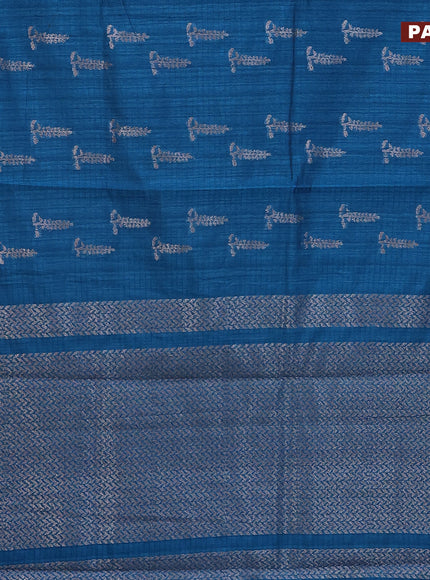 Matka tussar saree cs blue with woven buttas and piping border