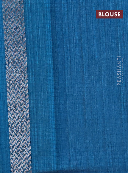 Matka tussar saree cs blue with woven buttas and piping border