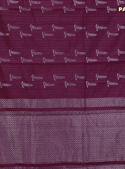 Matka tussar saree dark magenta pink with woven buttas and piping border