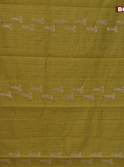 Matka tussar saree mehendi green with woven buttas and piping border