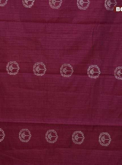 Matka tussar saree dark magenta pink with woven buttas and piping border