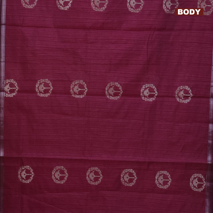 Matka tussar saree dark magenta pink with woven buttas and piping border