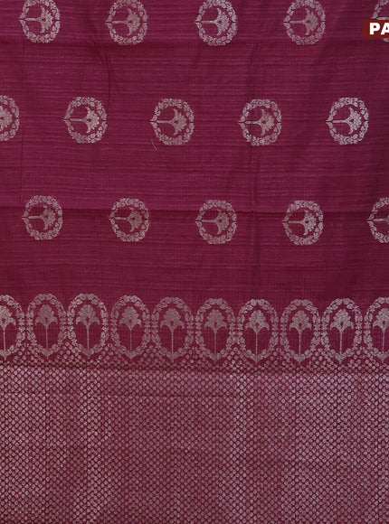 Matka tussar saree dark magenta pink with woven buttas and piping border