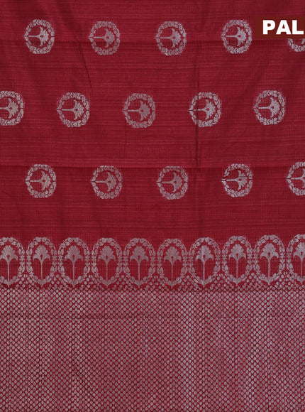 Matka tussar saree maroon with woven buttas and piping border