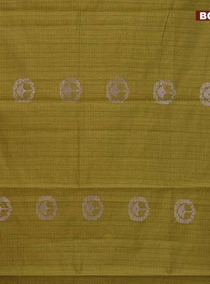 Matka tussar saree mehendi green with woven buttas and piping border