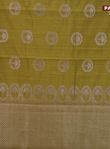 Matka tussar saree mehendi green with woven buttas and piping border