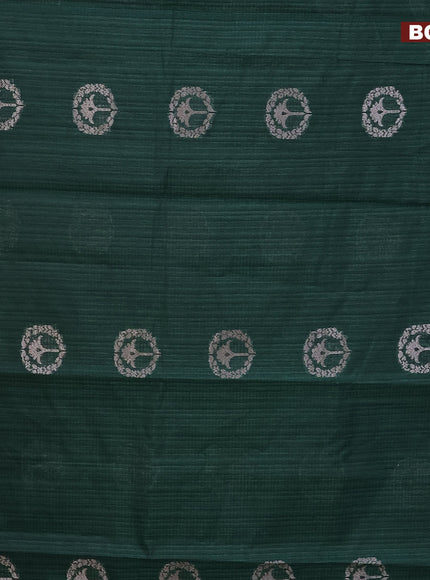 Matka tussar saree dark green with woven buttas and piping border