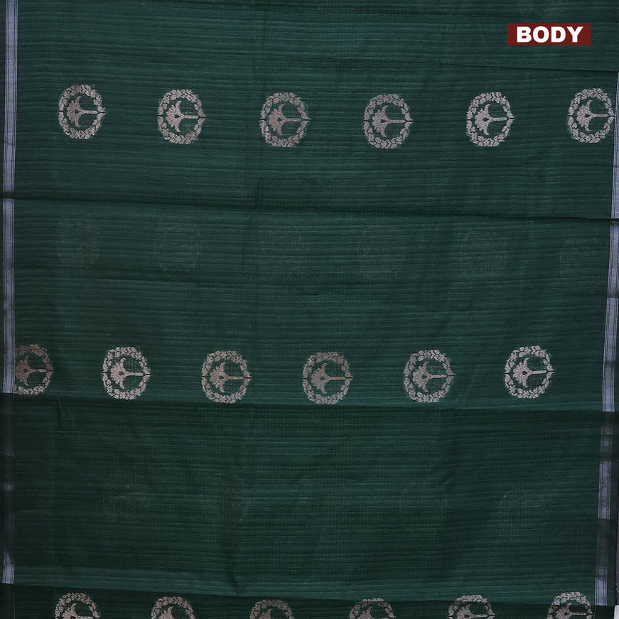 Matka tussar saree dark green with woven buttas and piping border