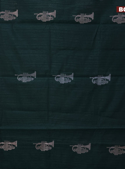 Matka tussar saree dark green with woven buttas and piping border