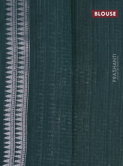 Matka tussar saree dark green with woven buttas and piping border