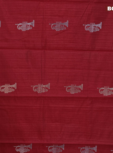 Matka tussar saree maroon with woven buttas and piping border