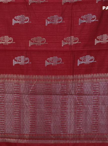 Matka tussar saree maroon with woven buttas and piping border