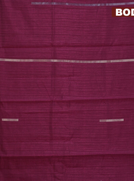 Matka tussar saree dark magenta pink with silver & gold zari weaves and piping border