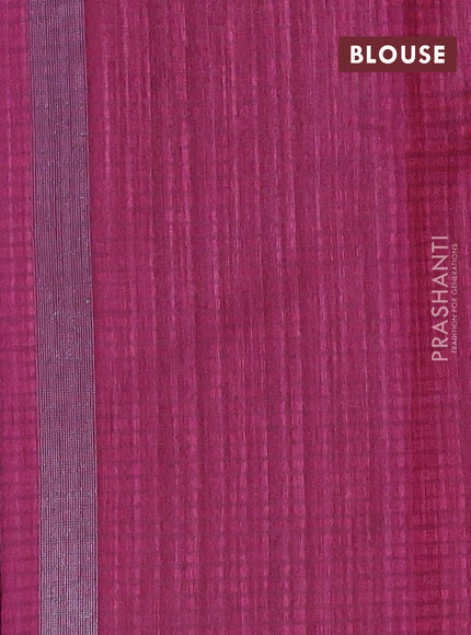 Matka tussar saree dark magenta pink with silver & gold zari weaves and piping border