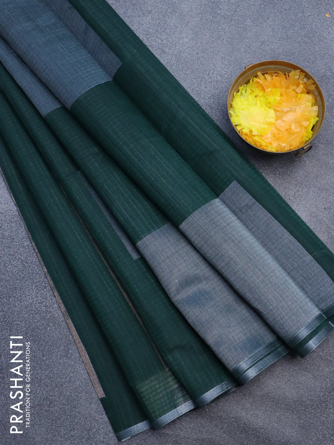 Matka tussar saree green with silver & gold zari weaves and piping border