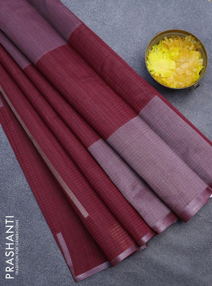 Matka tussar saree maroon with silver & gold zari weaves and piping border