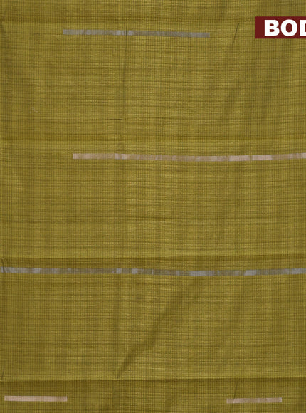 Matka tussar saree mehendi green with silver & gold zari weaves and piping border