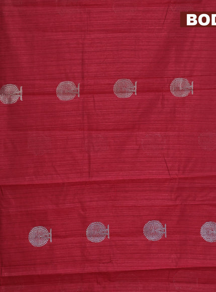 Matka tussar saree maroon with thread & silver zari woven buttas and piping border