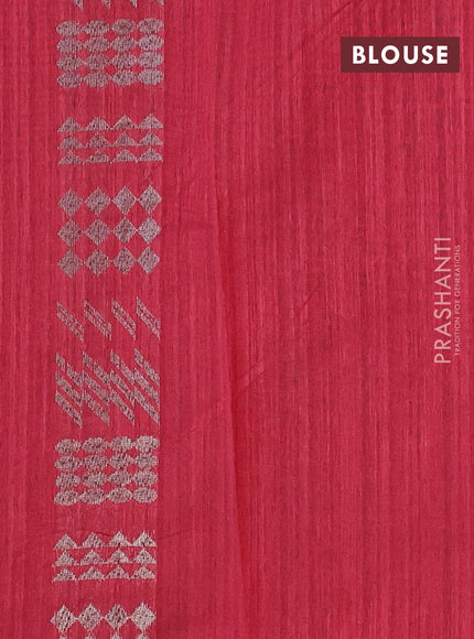 Matka tussar saree maroon with thread & silver zari woven buttas and piping border