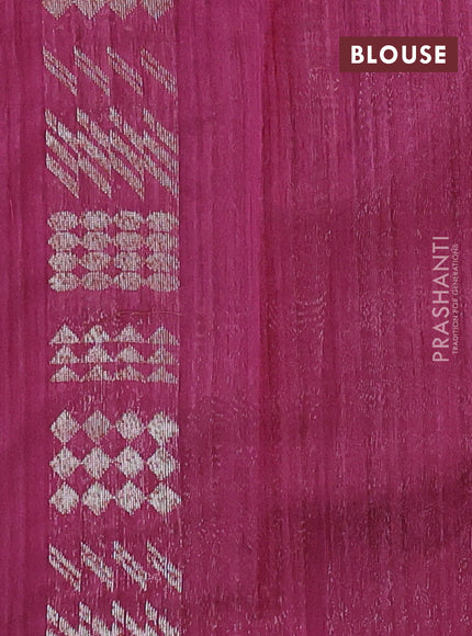 Matka tussar saree dark magenta pink with thread & silver zari woven buttas and piping border