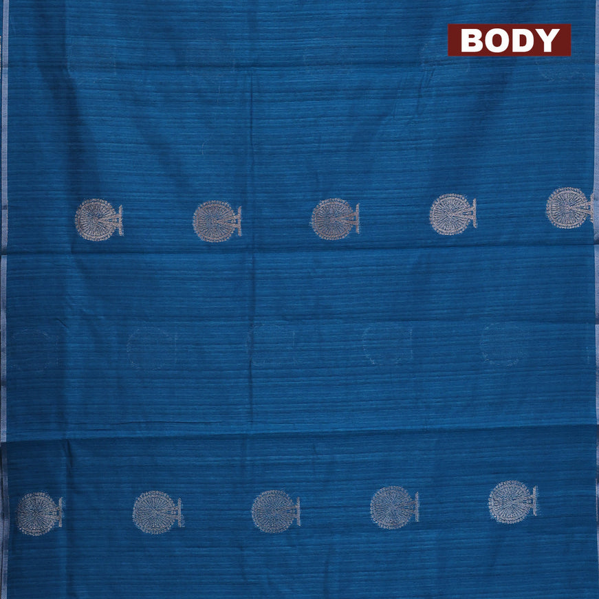 Matka tussar saree cs blue with thread & silver zari woven buttas and piping border