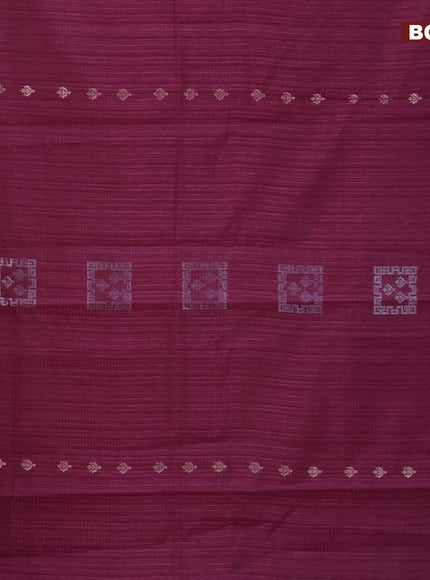 Matka tussar saree dark magenta pink with silver zari woven buttas and piping border