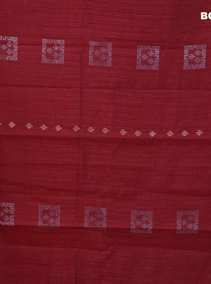 Matka tussar saree maroon with silver zari woven buttas and piping border