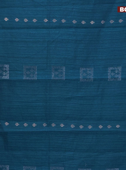 Matka tussar saree cs blue with silver zari woven buttas and piping border