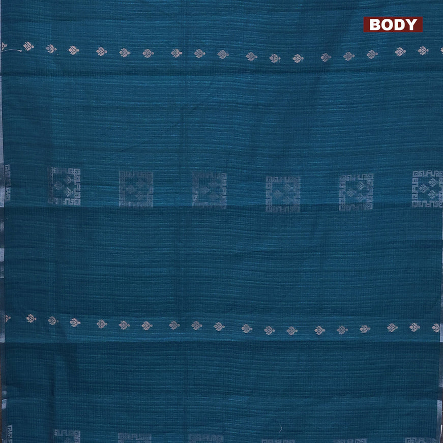 Matka tussar saree cs blue with silver zari woven buttas and piping border