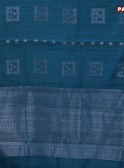 Matka tussar saree cs blue with silver zari woven buttas and piping border