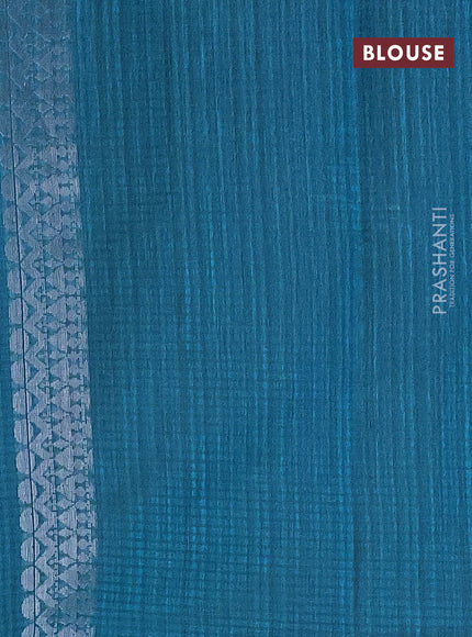 Matka tussar saree cs blue with silver zari woven buttas and piping border