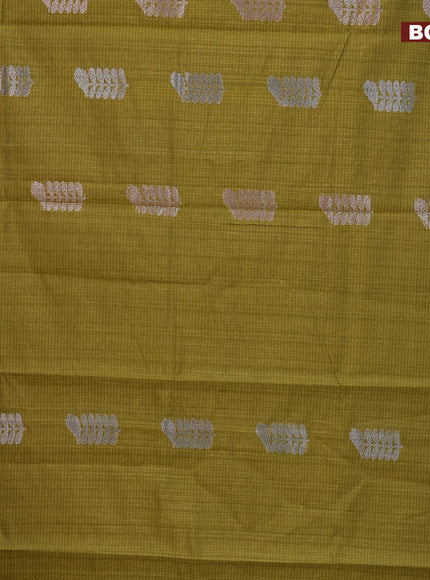 Matka tussar saree mehendi green with thread & silver zari woven buttas and piping border